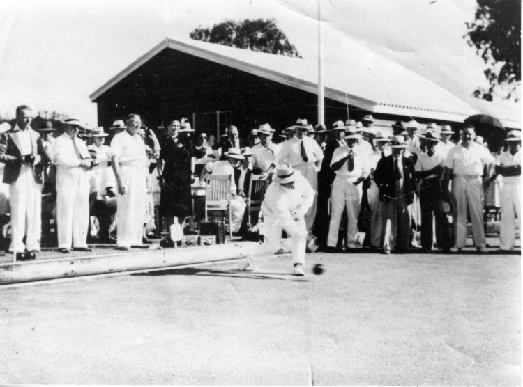 First bowl at the opening of Kandanga Bowling Green, Kandanga Bowls Club - Gympie Regional Libraries