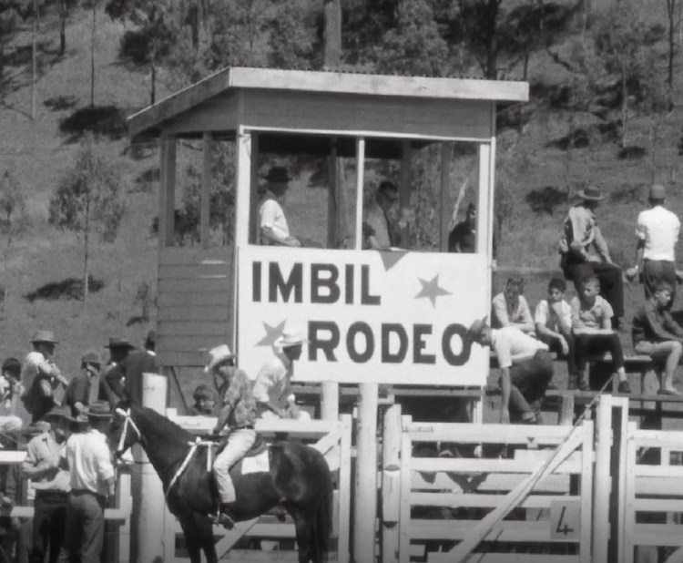 Rodeo stand at the Imbil show 1966 Originally a news broadcast on Wide Bay Television. This photo was taken from a film whichs was originally produced by WBQ 8 and was reproduced as 7 Extract from the Archives project. The project was supported by an innovation grant from the Library Board of Queensland. © 2020 Seven Network and Gympie Regional Libraries