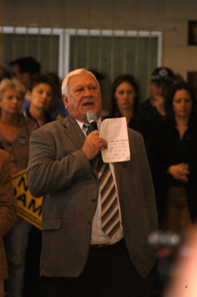 Mr Mick Venardos (Mayor of Cooloola/Gympie 1997-2008) at the Traveston Dam protest - July 2006 - Gympie Times collection