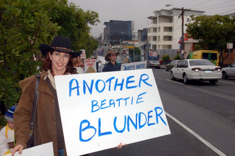 Madonna Hedberg at the anti-Dam rally in Brisbane - Traveston Dam protest - June 2006 - Gympie Times collection
